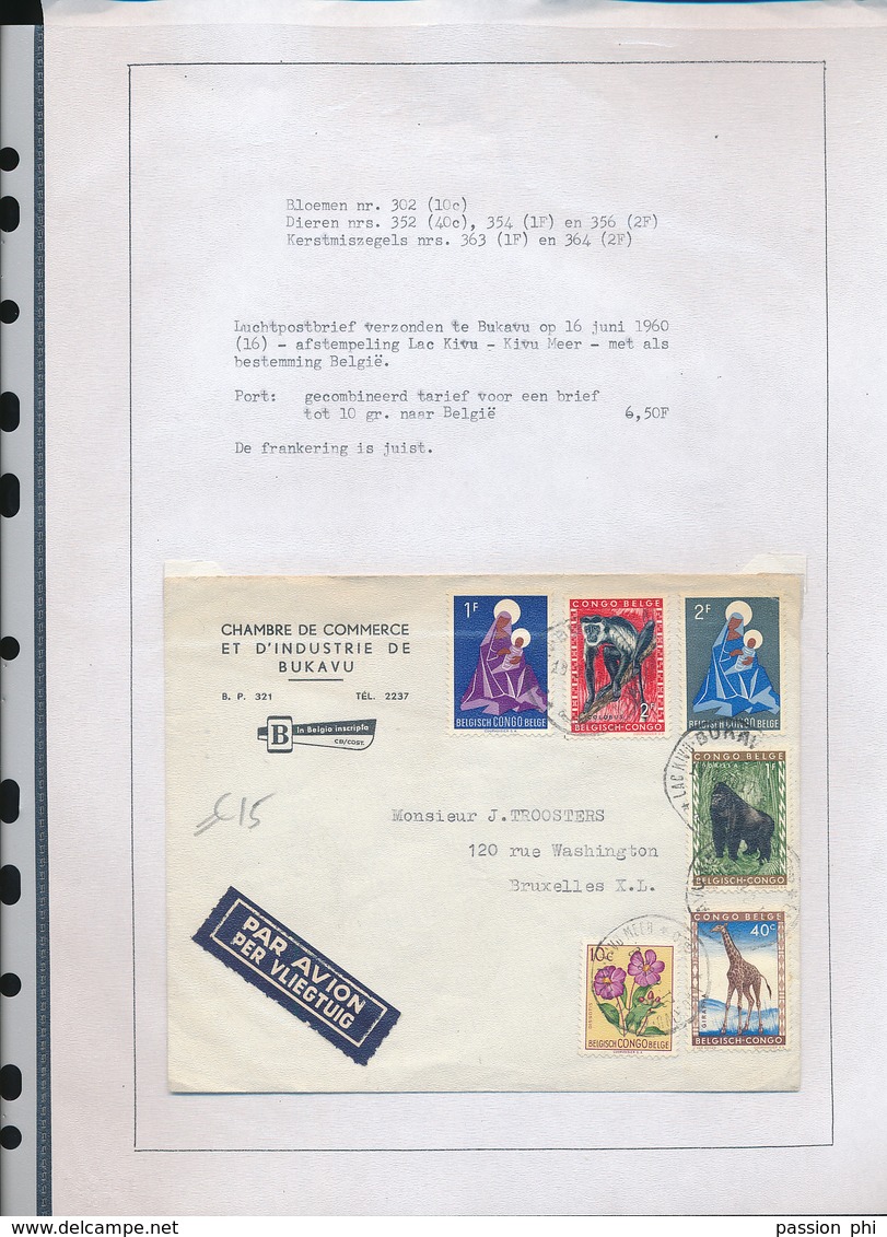 BELGIAN CONGO MADONNA ANIMALS FLOWER  ON AIR LETTER FROM  LAC KIVU BUKAVU 16.06.1960 TO BRUSSELS - Briefe U. Dokumente