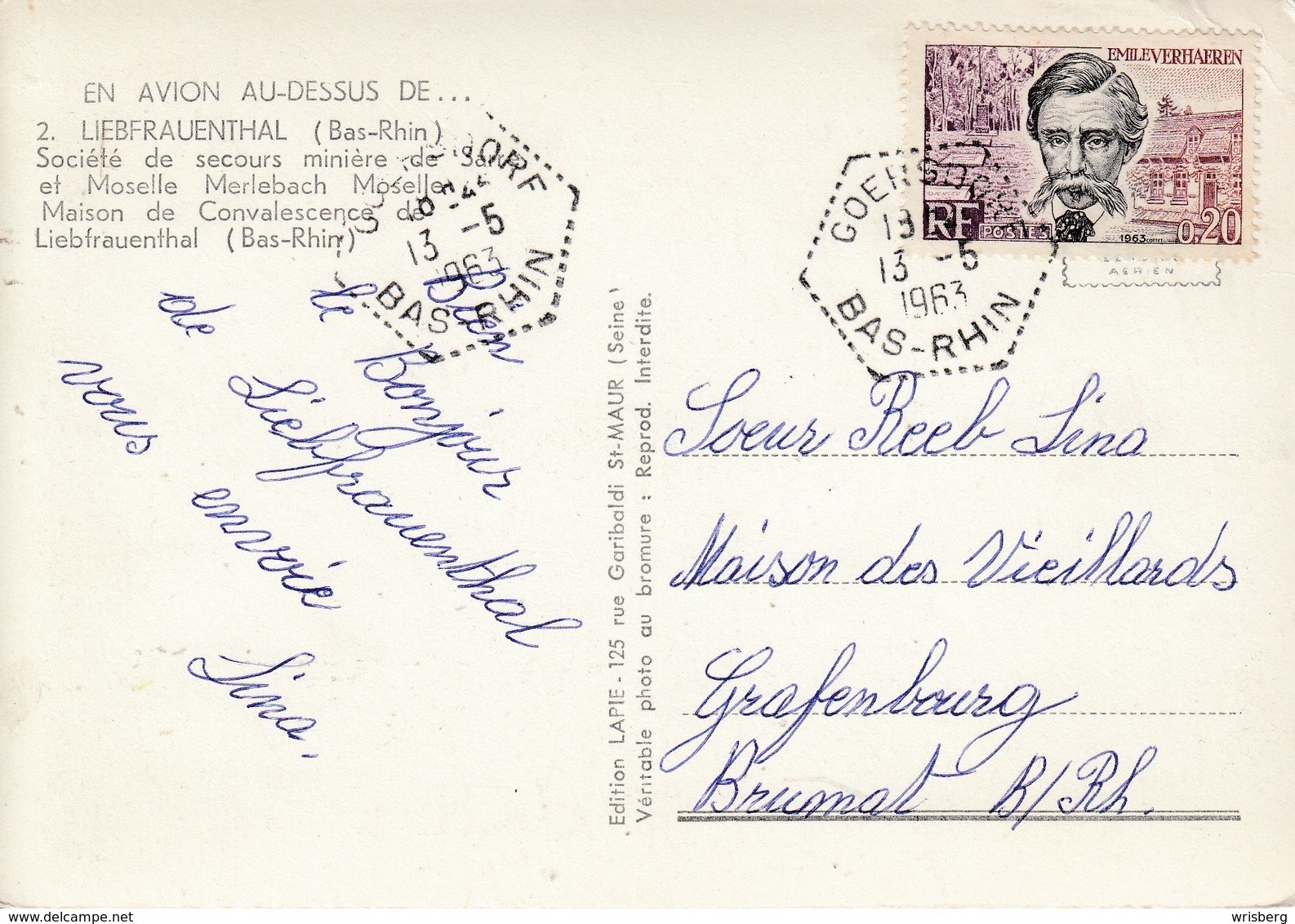 CP Affr Y&T 1383 Obl GOERSDORF Du 13.6.1963 Adressée à Brumath - Briefe U. Dokumente