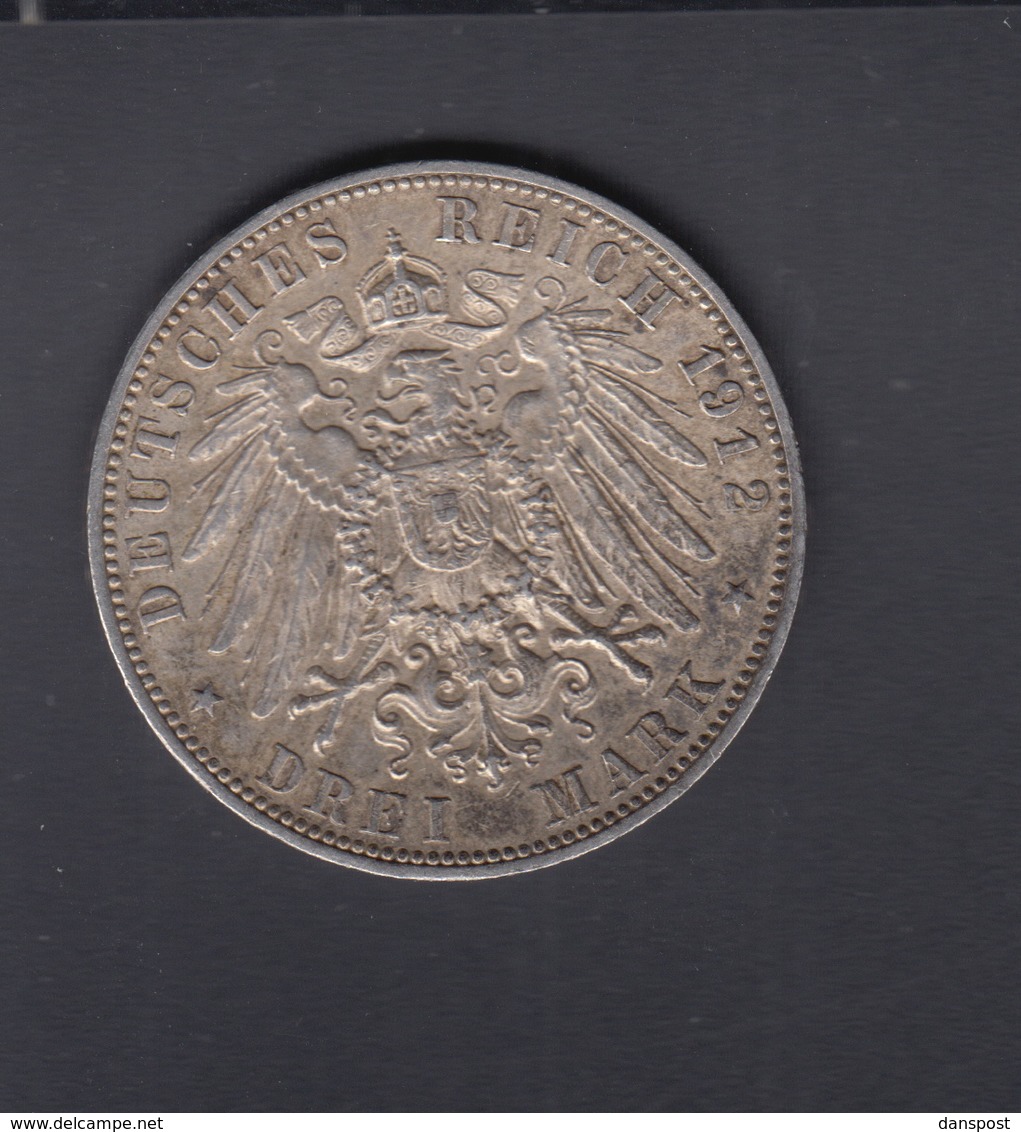 Sachsen 3 Mark 1912 - 2, 3 & 5 Mark Argent