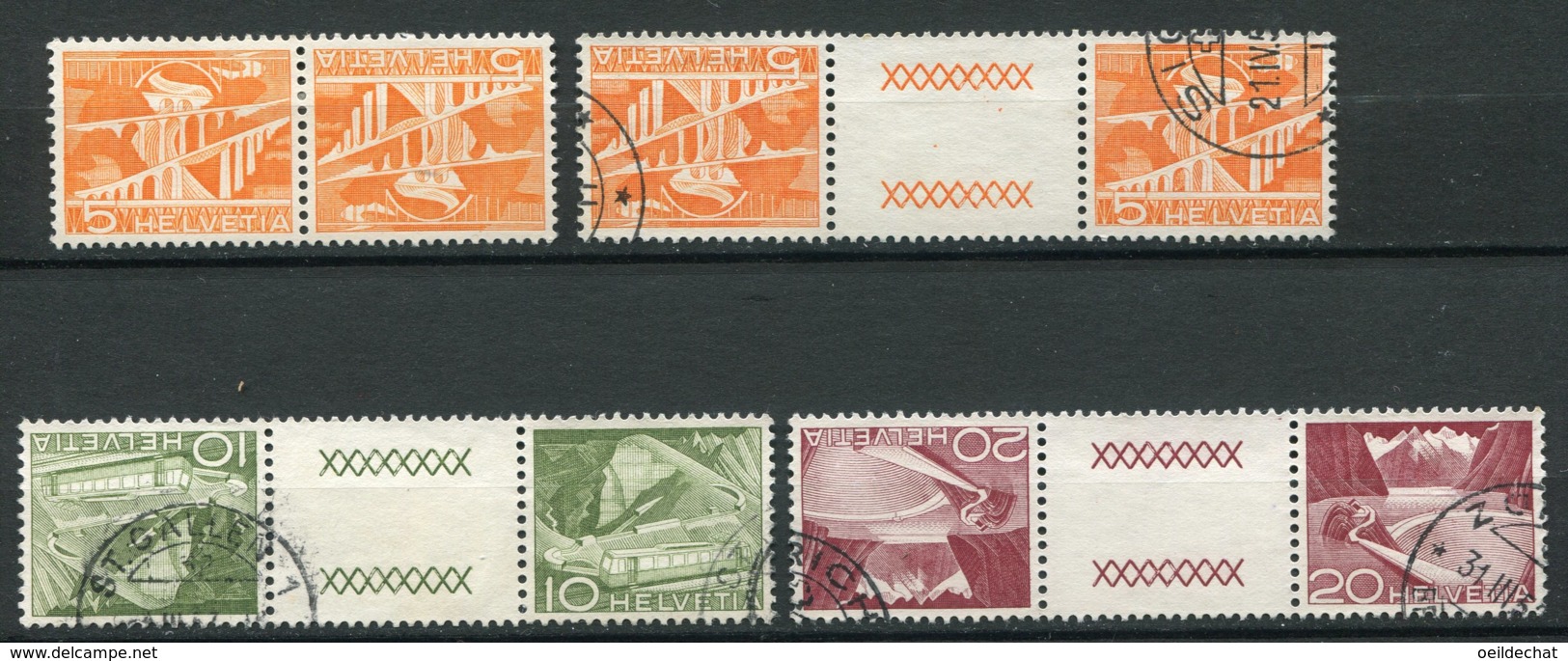 14169 SUISSE  N° 482a, 482b/3b, 485b ° (Yvert) Tête-bêche Avec Pont     1949   TB - Tête-bêche