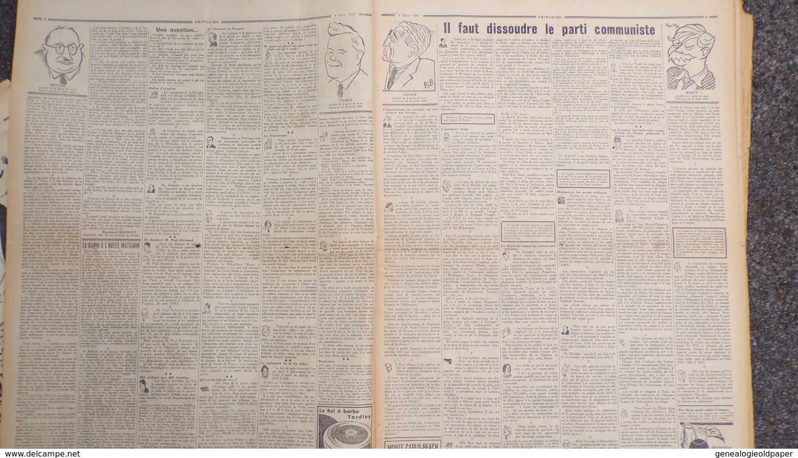 GRINGOIRE -3 AOUT 1939-N° 560-JOURNAL WW2 PRESSE HEBDO-PARIS-BERAUD-TARDIEU-RECOULY-REVOLUTION-ROOSEVELT - Francese