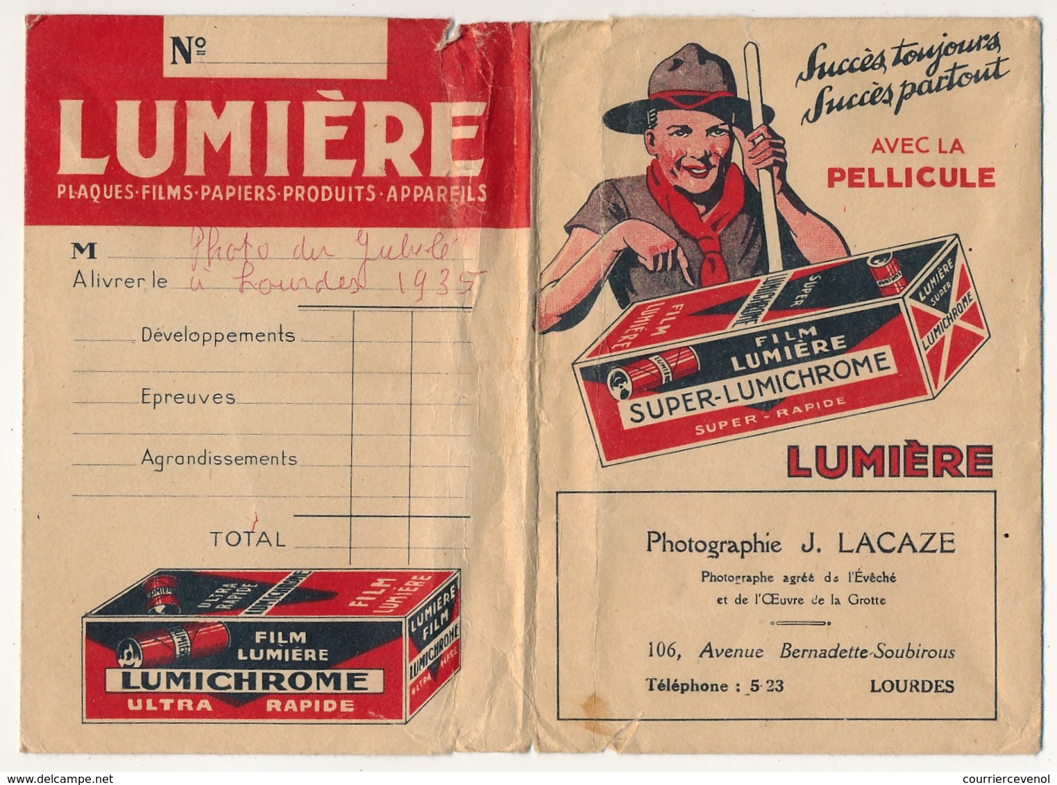 SCOUTISME / PHOTOGRAPHIE - Pochette Travaux Photos LUMIÈRE (1935) Illustration Scout. - Scoutisme