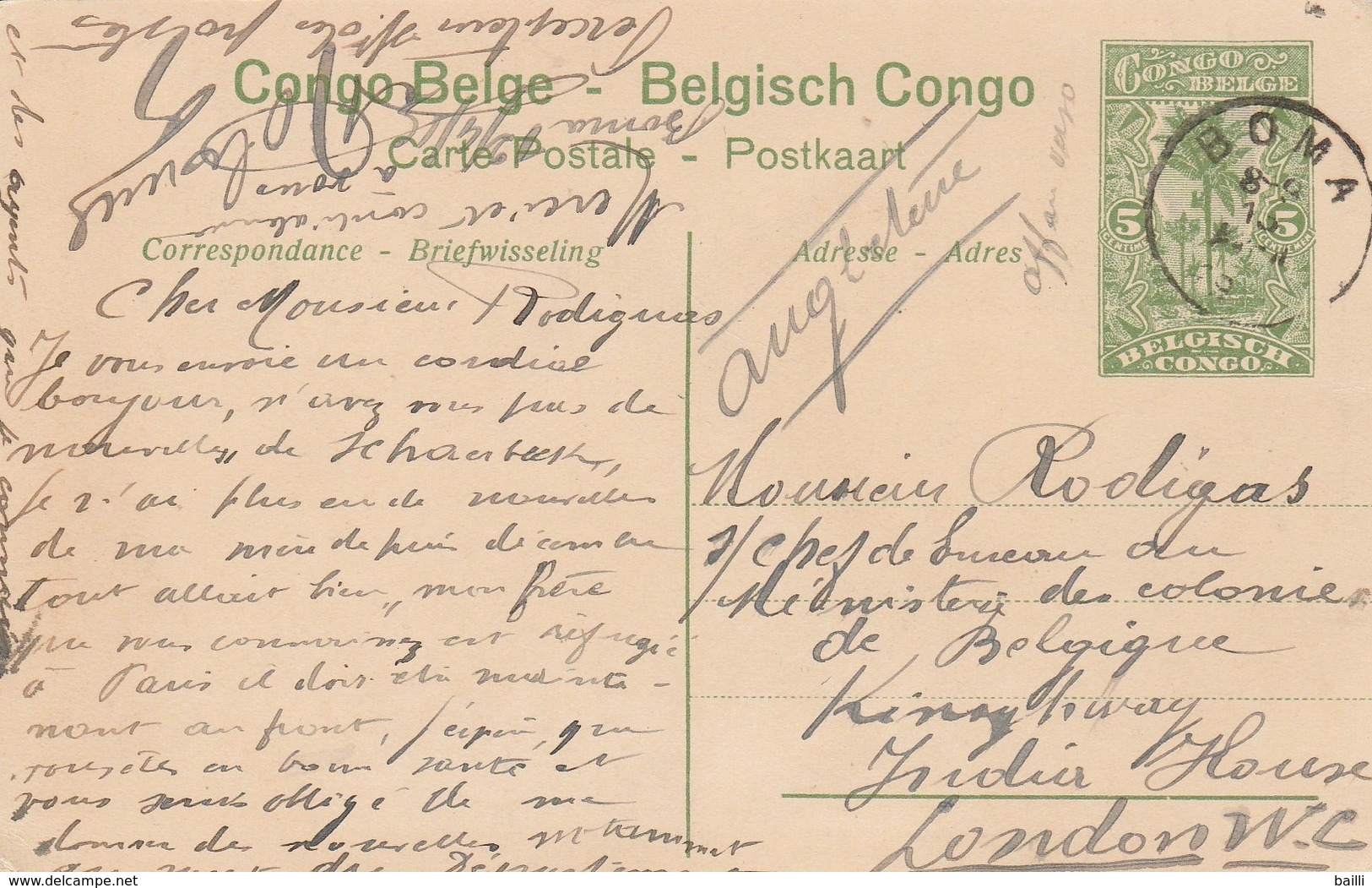 Congo Belge Entier Postal Illustré Pour L'Angleterre - Entiers Postaux