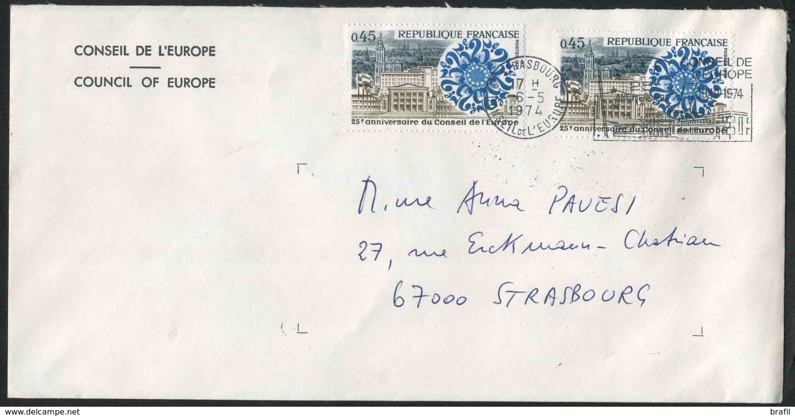 1974 Francia, Lettera Da Strasburgo Consiglio D'Europa - Storia Postale