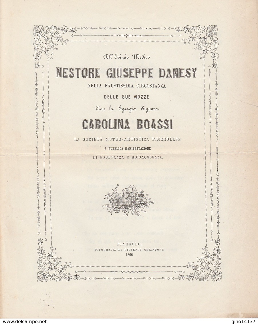 Antico Sonetto NESTORE GUSEPPE DANESY Per Le Sue Nozze Con CAROLINA BOASSI 1886 - Noten & Partituren