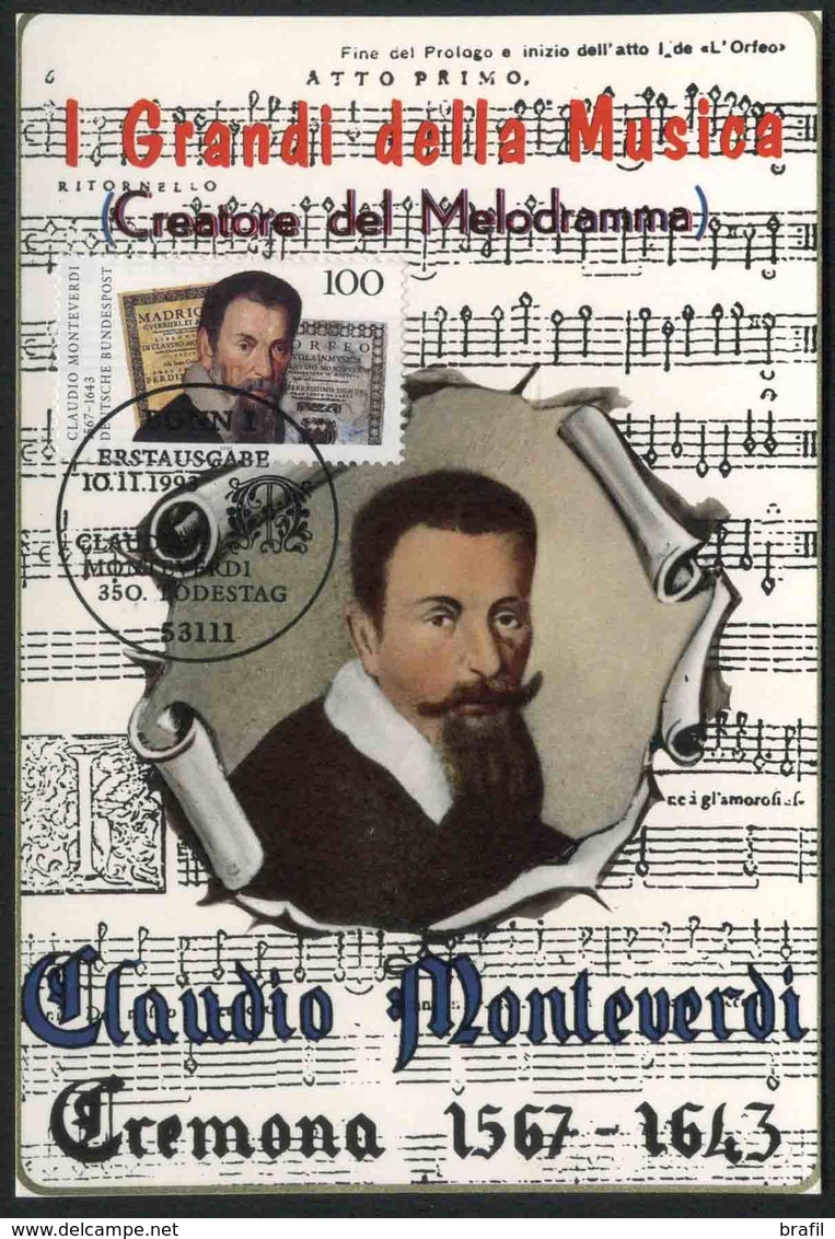 1993 Melodramma, Claudio Monteverdi 350° Anniversario Della Morte, Francobollo E Annullo Tedesco - Musica