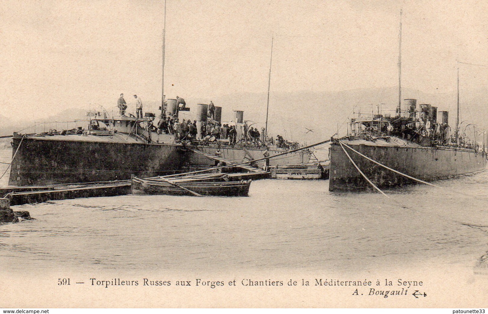 83 LA SEYNE SUR MER TORPILLEURS RUSSES AUX FORGES ET CHANTIERS DE LA MEDITERRANEE CLICHE UNIQUE - La Seyne-sur-Mer