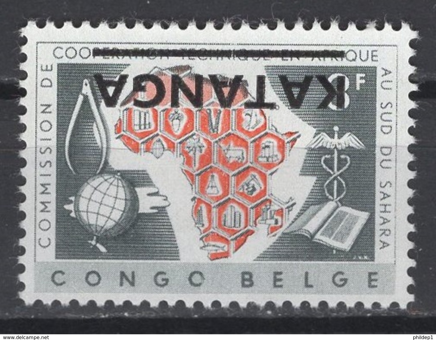 1960. Katanga. COB N° 4 (*), Sans Gomme. Cote 2018 : 15 €. Surcharge Renversée - Katanga