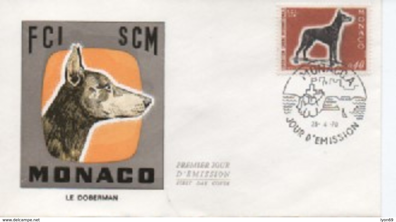 FDC MONACO  EXPOSITION CANINE INTERNATIONALE   N° YVRT ET TELLIER  816  1970 - FDC