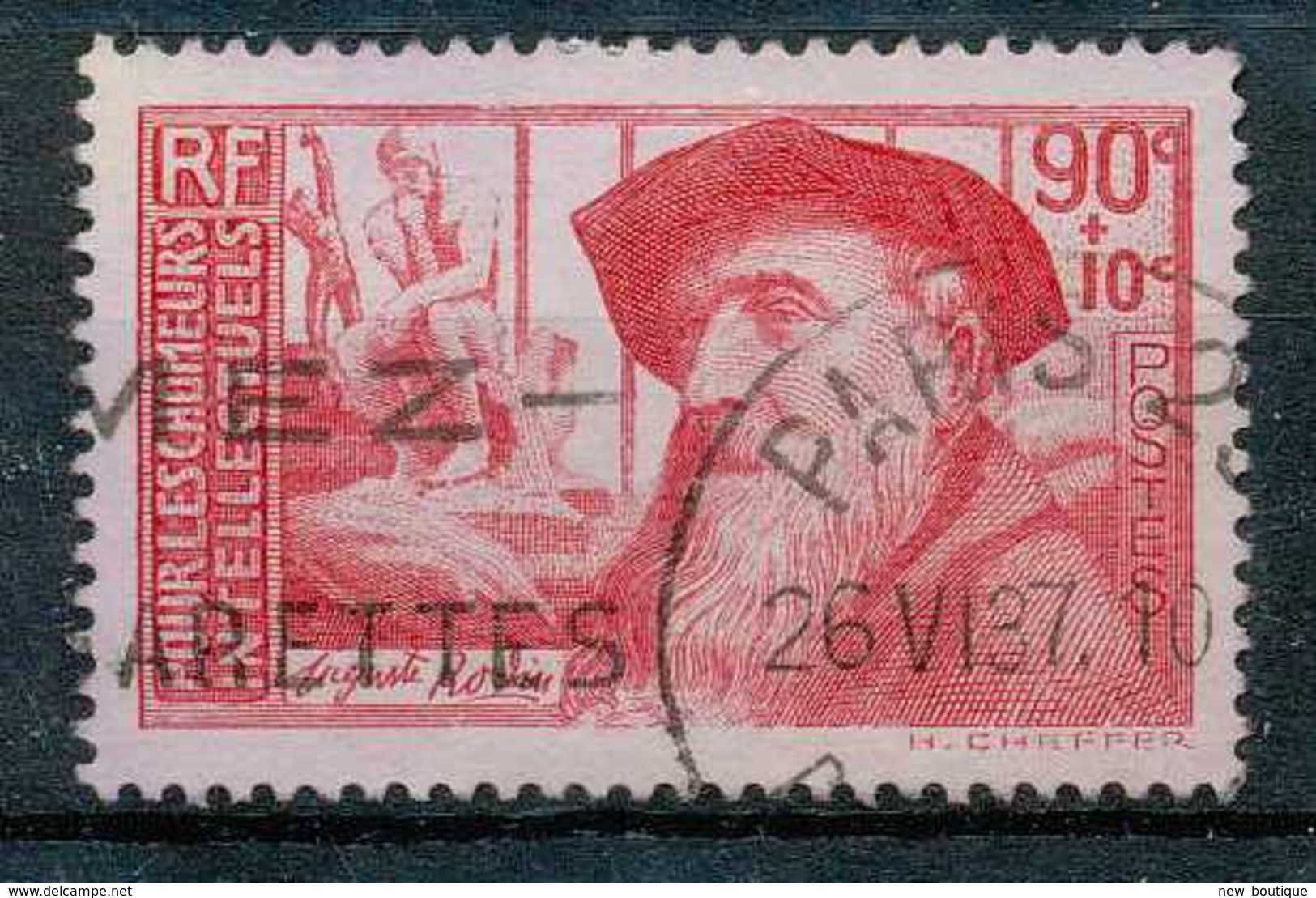 NB - [69604]TB//O/Used-c:7e-N° 344, 90c + 10c Rouge, Auguste Rodin Et Le "Penseur", La Bonne Valeur. - Used Stamps