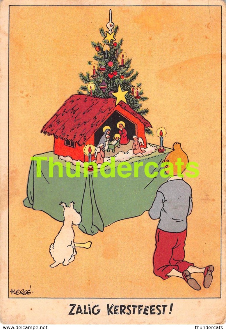 CPA TINTIN HERGE KUIFJE ZALIG KERSTFEEST JOYEUX NOEL  ( PLI D'ANGLE - CORNER CREASE - KREUK HOEKJE ) - Bandes Dessinées