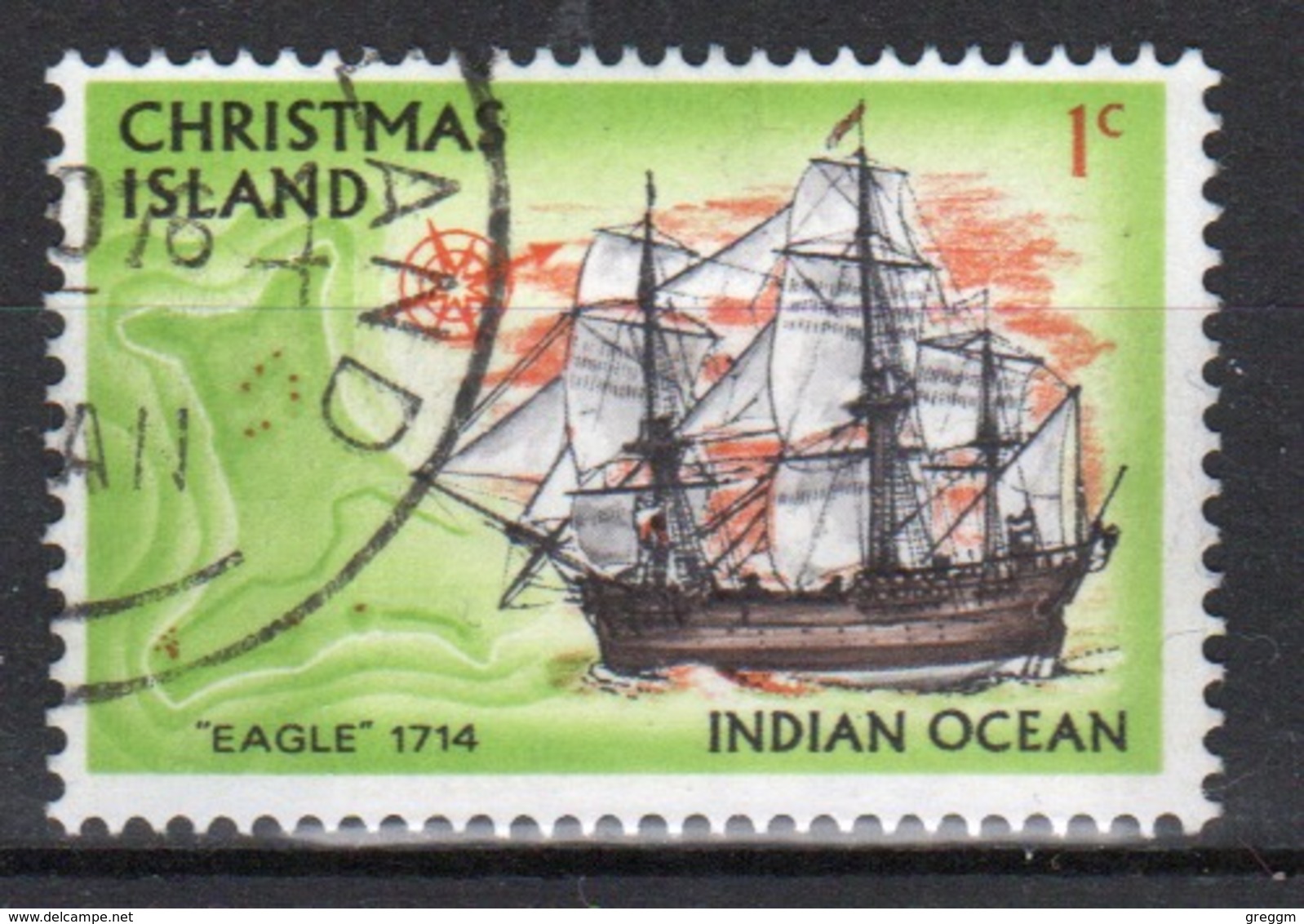 Christmas Island  1 Cent Stamp From 1972 Ships Set. This Stamp Is In Fine Used Condition - Christmas Island