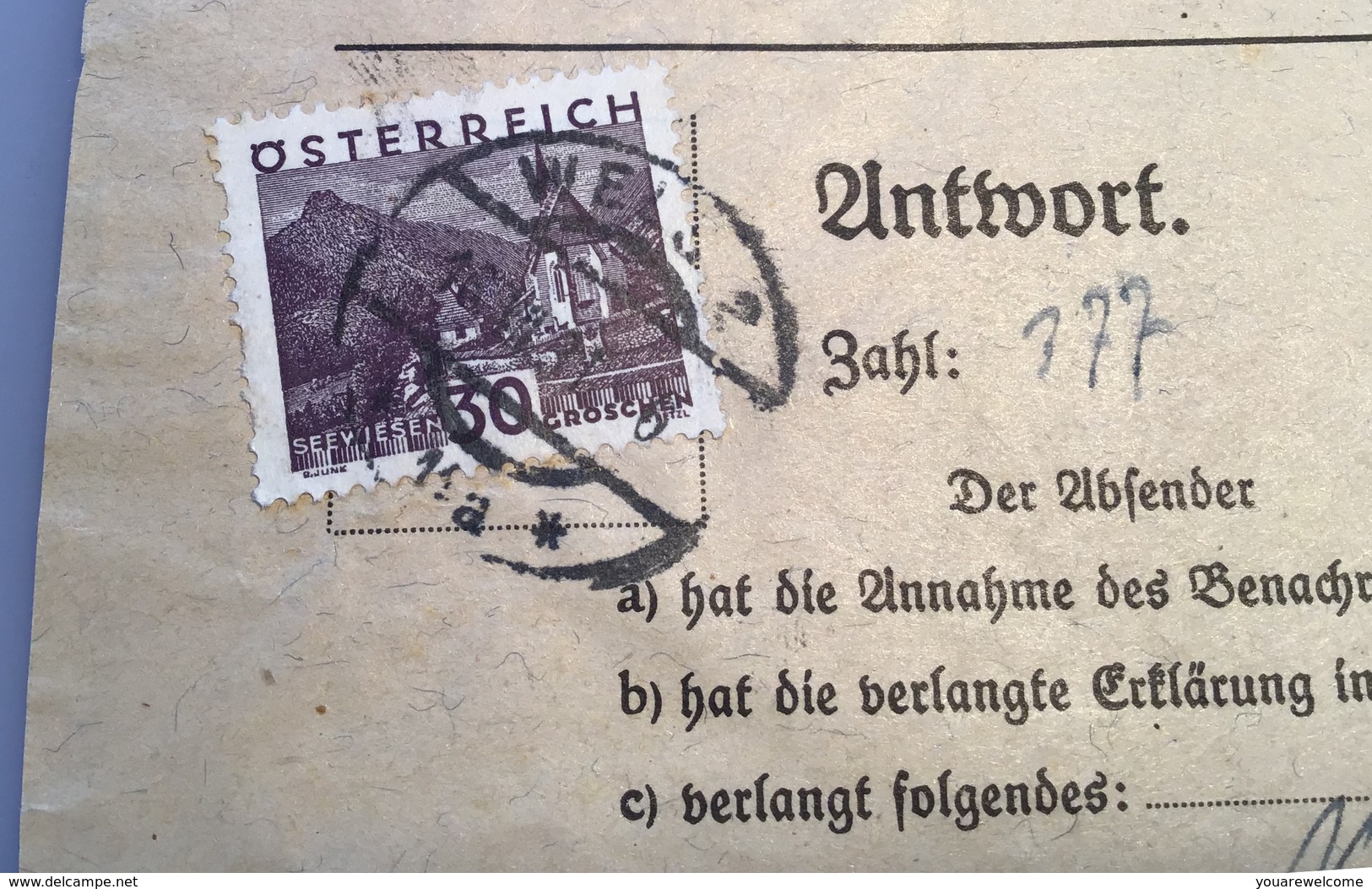 Österreich 1931 Postformular UNBESTELLBARKEITSMELDUNG FÜR 1 PAKET (UPU LANGENEGG VORARLBERG BRIEF  WELS FELDKIRCH - Briefe U. Dokumente