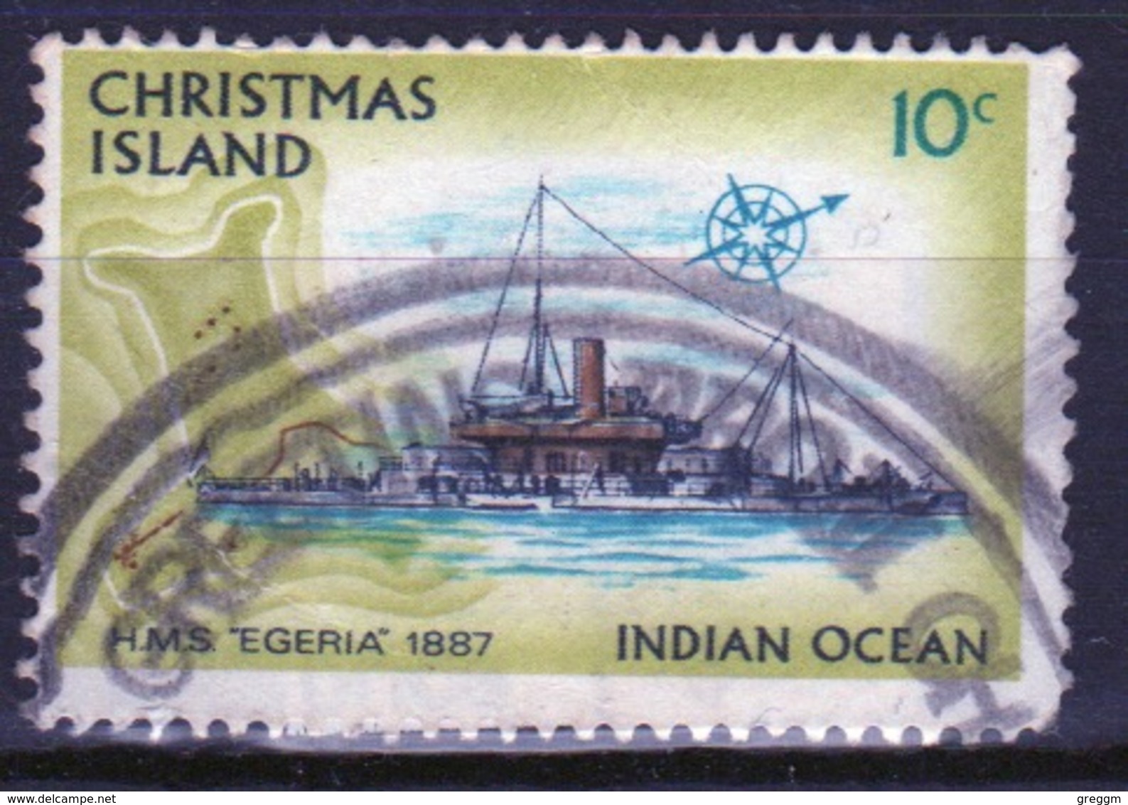 Christmas Island  10 Cent Stamp From 1972 Ships Set. This Stamp Is In Fine Used Condition - Christmas Island