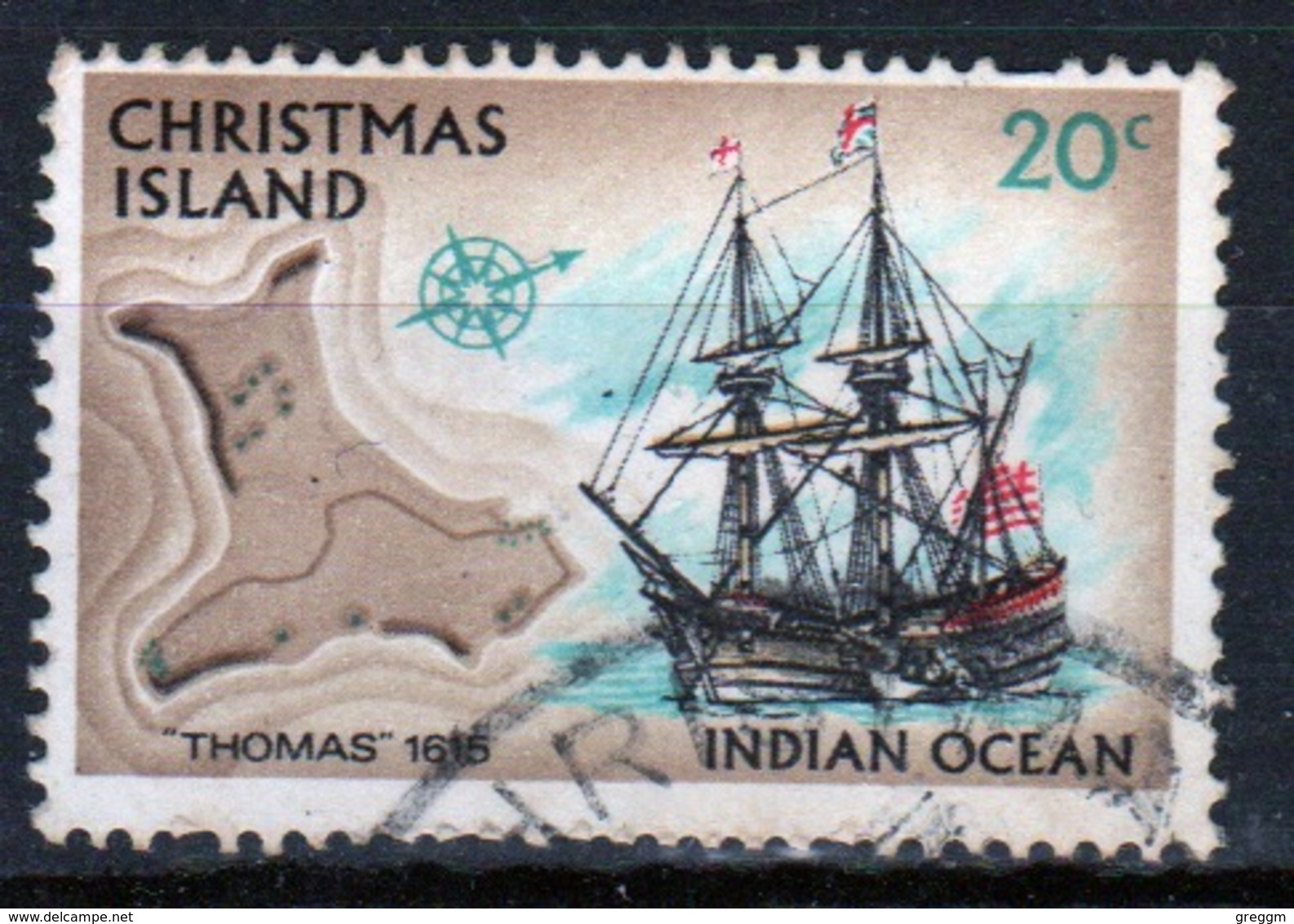 Christmas Island  20 Cent Stamp From 1972 Ships Set. This Stamp Is In Fine Used Condition - Christmas Island