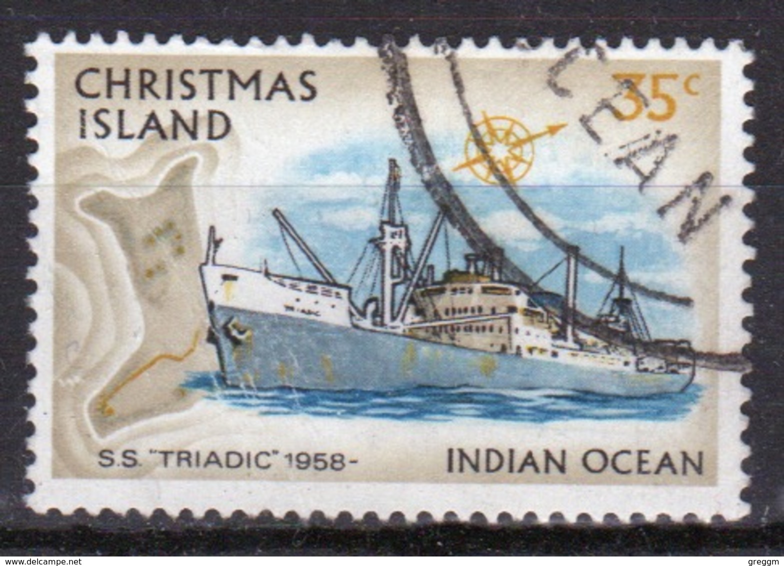 Christmas Island  35 Cent Stamp From 1972 Ships Set. This Stamp Is In Fine Used Condition - Christmas Island