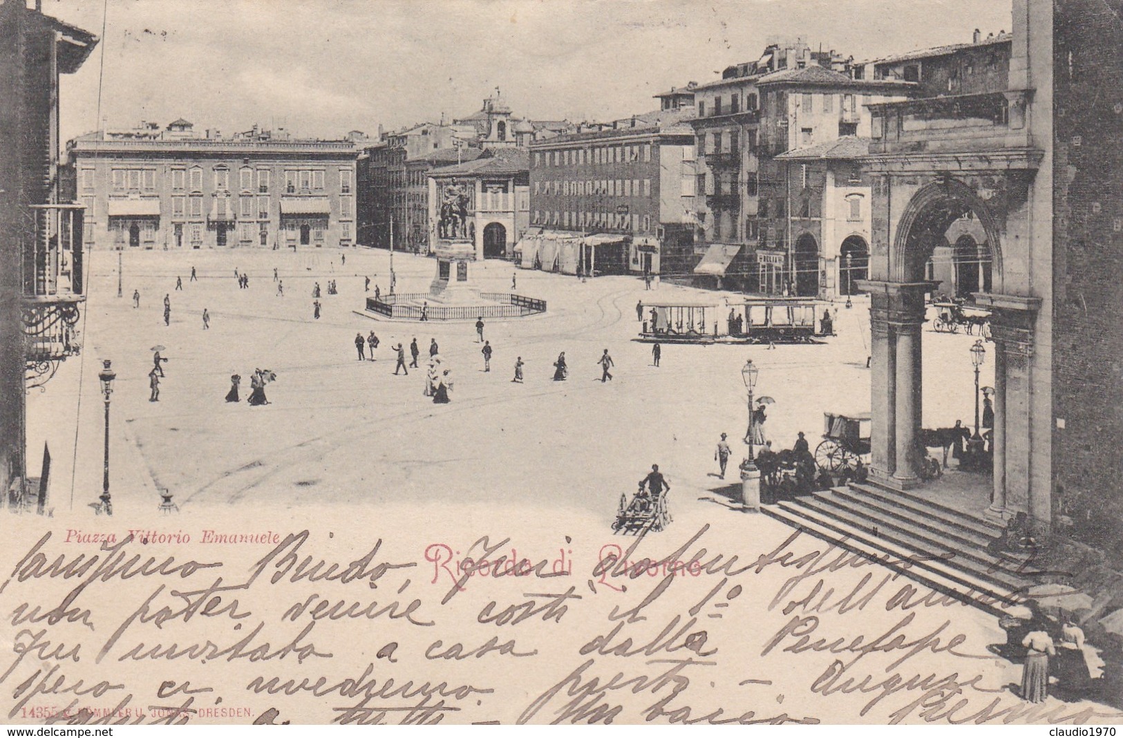 CARTOLINA - LIVORNO - PIAZZA VITTORIO EMANUELE -  RICORDO DI LIVORNO - VIAGGIATA PER PISA ( FRANCOBOLLO ASPORTATO) - Livorno