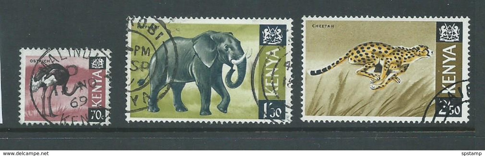 Kenya 1966 70c Ostrich 1/30 Elephant & 2/50 Cheetah FU - Kenia (1963-...)