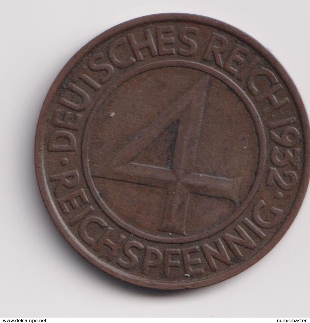 GERMANY , 4 REICHSPFENNIG 1932 A - 4 Reichspfennig