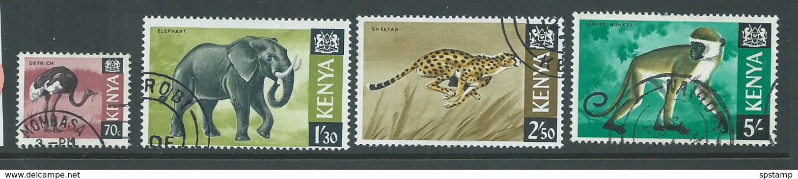 Kenya 1966 70c Ostrich 1/30 Elephant 2/50 Cheetah  & 5/- Monkey FU - Kenya (1963-...)
