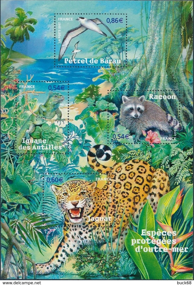 FRANCE Bloc  107 ** MNH Nature Iguane Antilles Racoon Guadeloupe Jaguar Guyane Pétrel De Barau La Réunion - Mint/Hinged