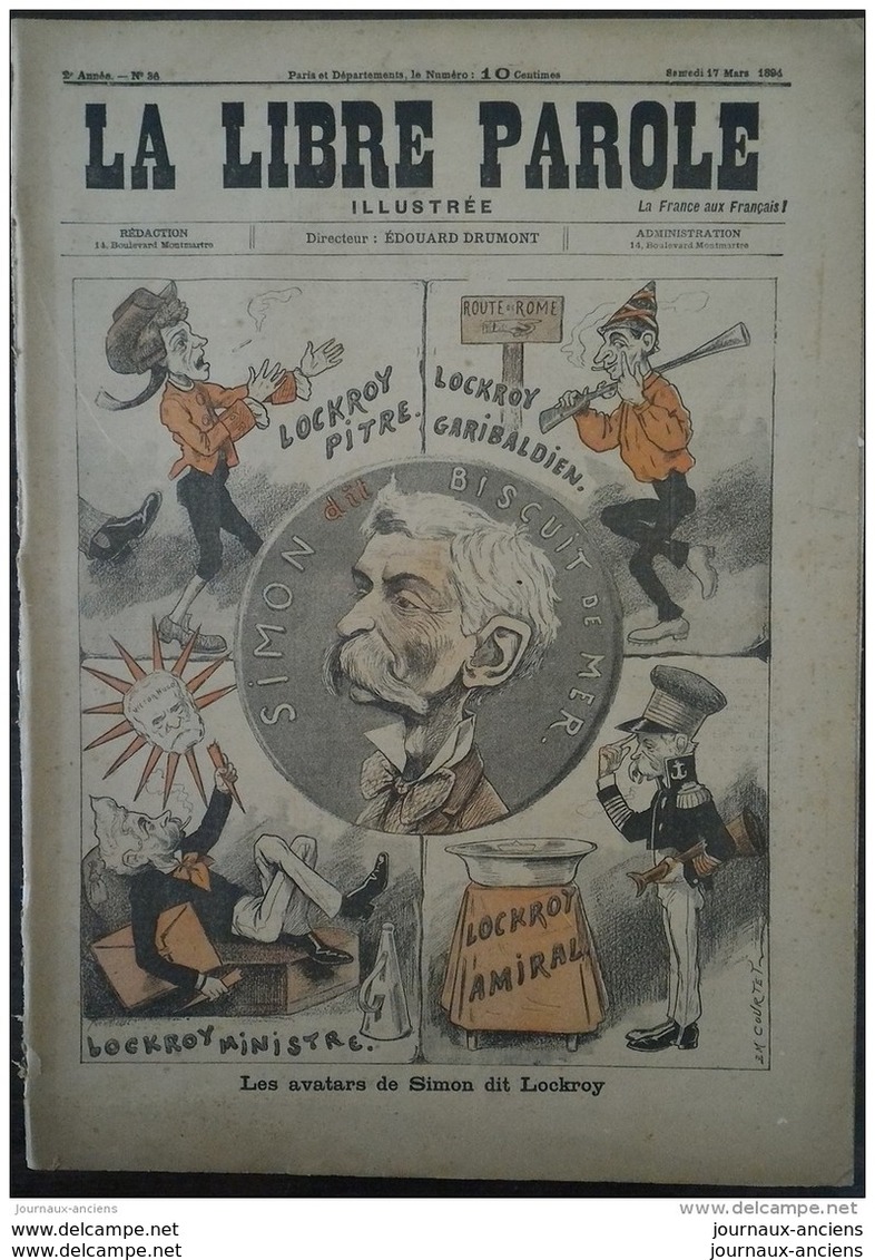 1894 JUDIACA - CARICATURE - LES AVATARS DE SIMON DE LOCKROY ( EMILE COURTET ) - LES AIEUX ( GRAVELLE ) - LA LIBRE PAROLE - 1850 - 1899