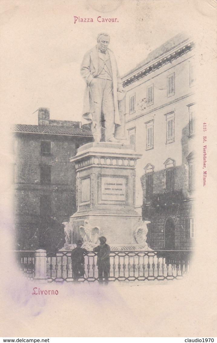 CARTOLINA - LIVORNO - PIAZZA CAVOUR - VIAGGIATA PER PISA ( FRANCOBOLLO ASPORTATO) - Livorno