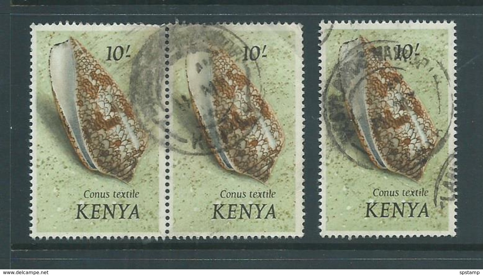 Kenya 1971 Shell Definitives 10 Shillings Single & Pair Postally U , One Of Pair With Corner Crease - Kenya (1963-...)