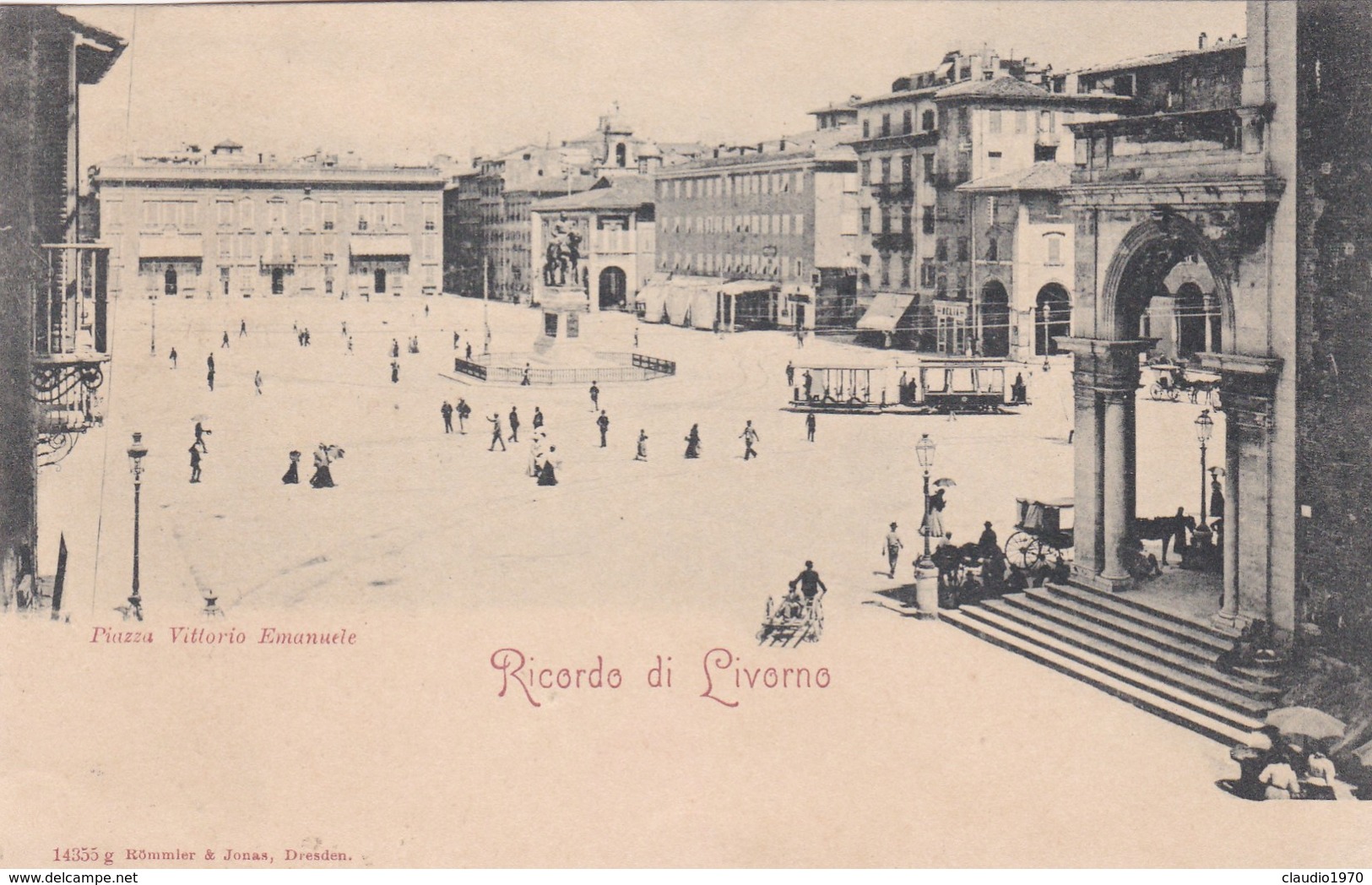 CARTOLINA - LIVORNO - PIAZZA VITTORIO EMANUELE - RICORDO DI LIVORNO - VIAGGIATA PER PISA ( FRANCOBOLLO ASPORTATO) - Livorno