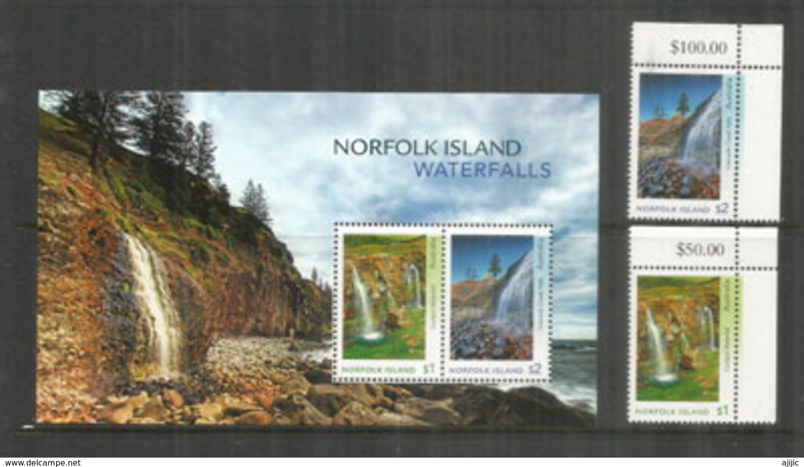 Norfolk Island Waterfalls. Cascades , Série + Bloc-feuillet Neufs ** Hautes Faciales $ 6,00, Année 2017 - Ile Norfolk