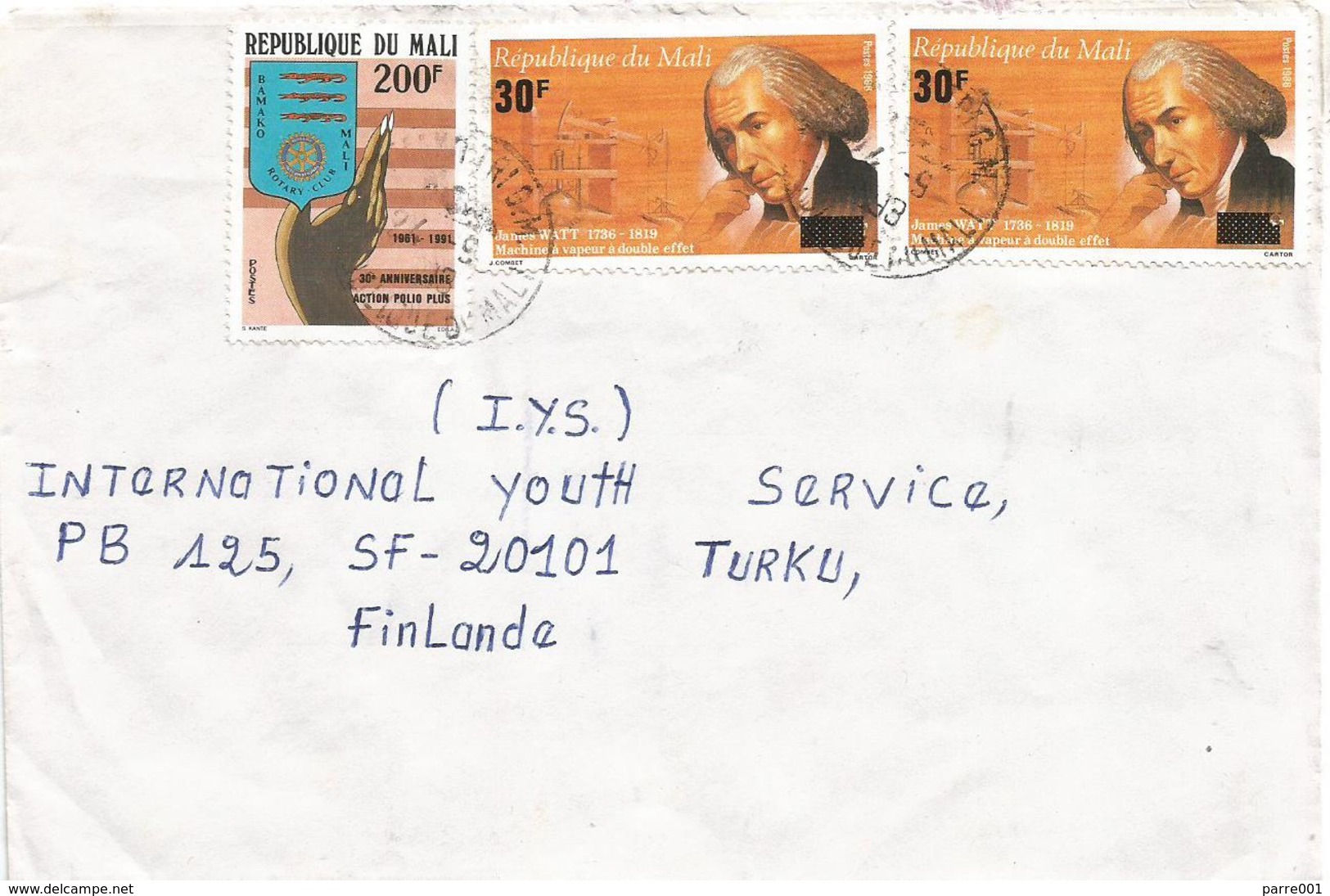 Mali 1993 Bamako Rotary Armory Crocodile James Watts Overprint 30f On 110f Michel 1147 Cover - Mali (1959-...)