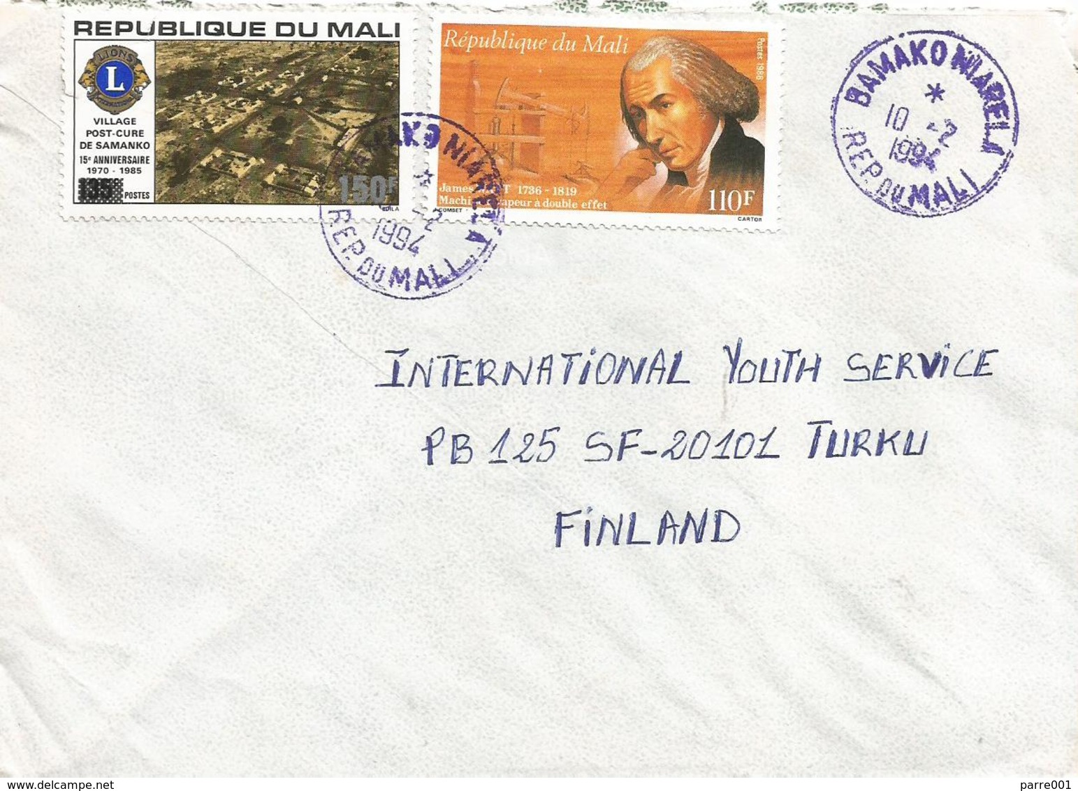 Mali 1994 Bamako Niarela James Watts 110f Lions Club Overprint 150f On 135f Michel 1150 Cover - Mali (1959-...)