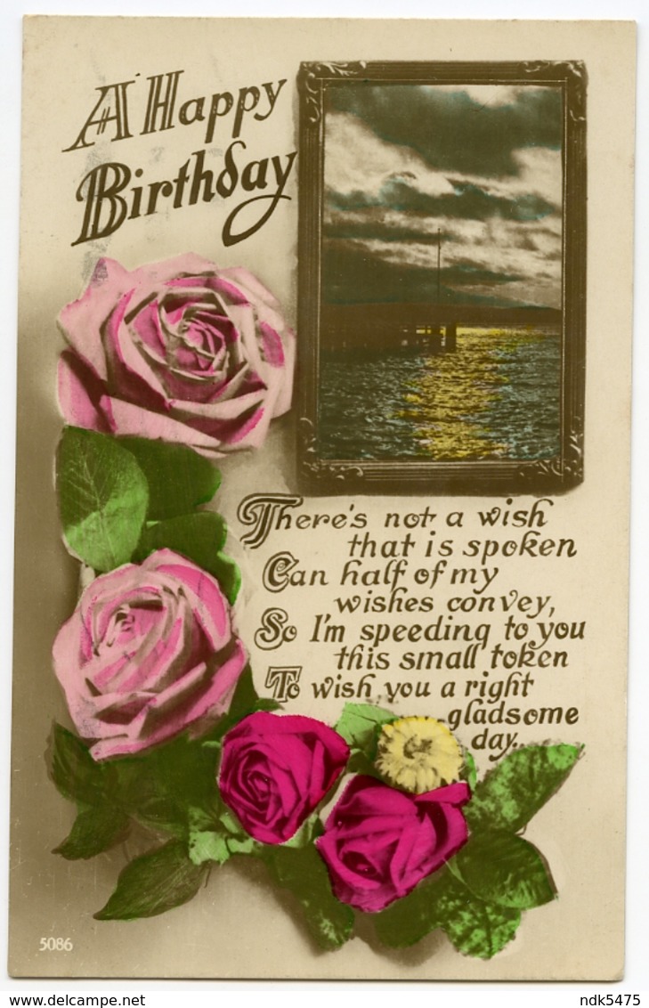 A HAPPY BIRTHDAY : ROMANTIC PIER AT SUNSET, WITH RED FLOWERS / ADDRESS - KING'S LYNN. LAKE ROAD, NORTH END - Birthday