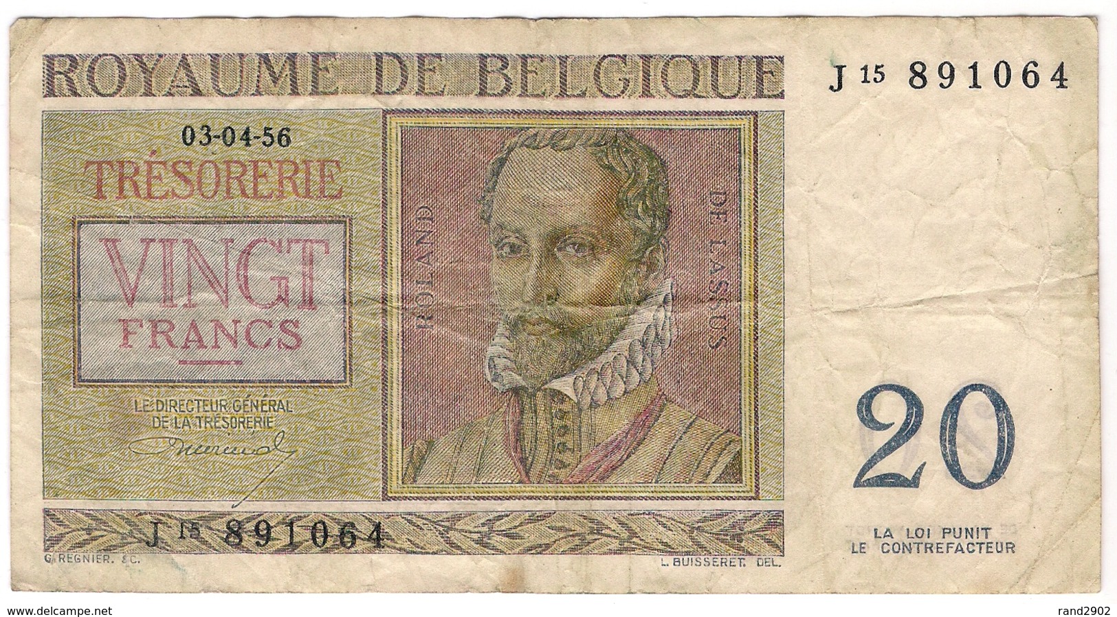 Belgium 20 Francs 1956 (1) P-132 /017B/ - Sonstige & Ohne Zuordnung