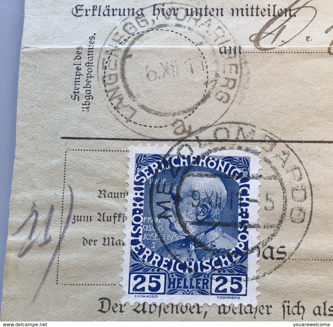 1911 Postformular RÜCKMELDUNG UNBESTELLBARE FAHRPOSTSENDUNGEN MEZZOLOMBARDO TRENTINO ITALIA (LANGENEGG BRIEF ÖSTERREICH - Briefe U. Dokumente