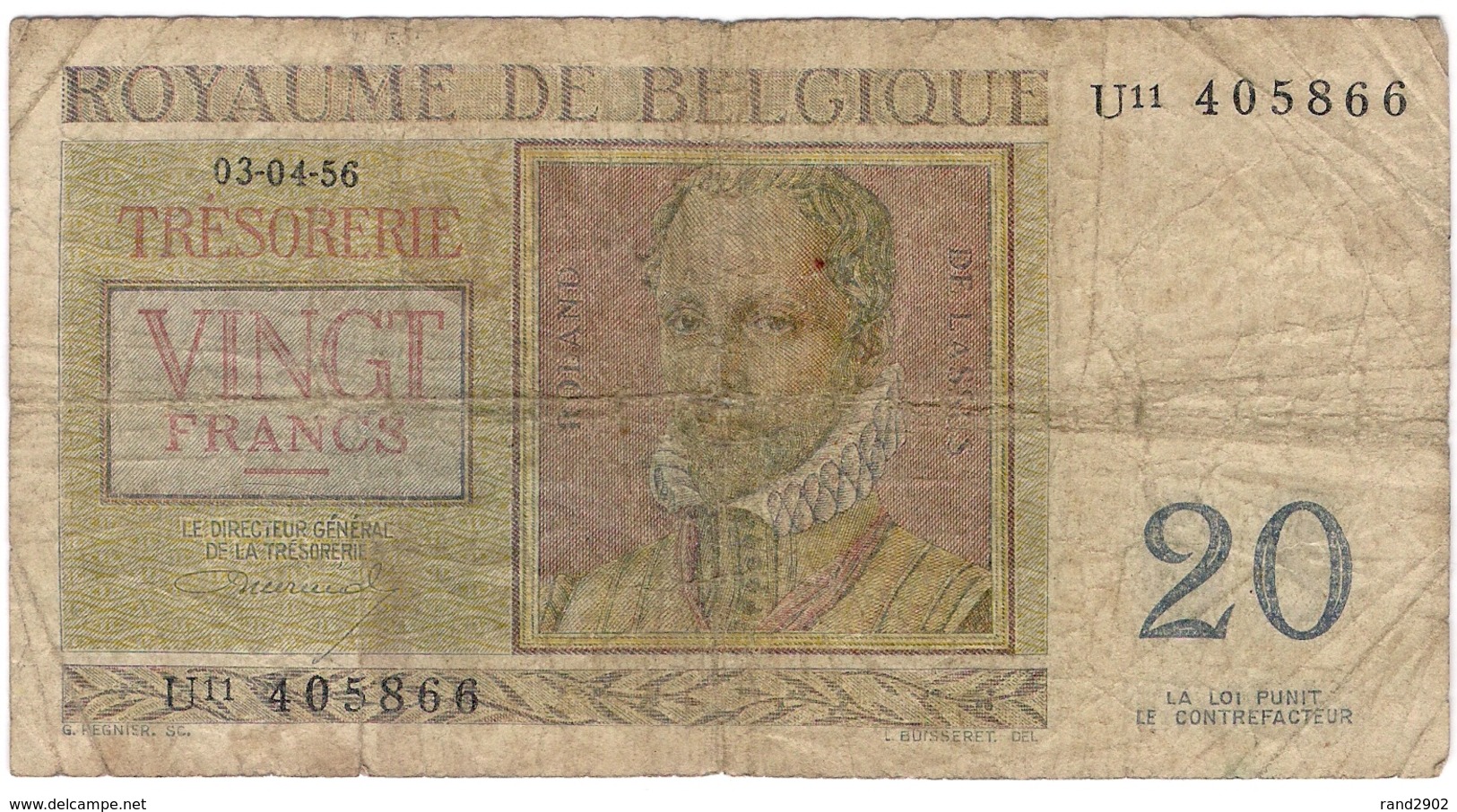 Belgium 20 Francs 1956 (5) P-132 /017B/ - Sonstige & Ohne Zuordnung