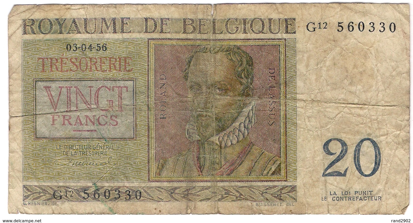 Belgium 20 Francs 1956 (6) P-132 /017B/ - Sonstige & Ohne Zuordnung