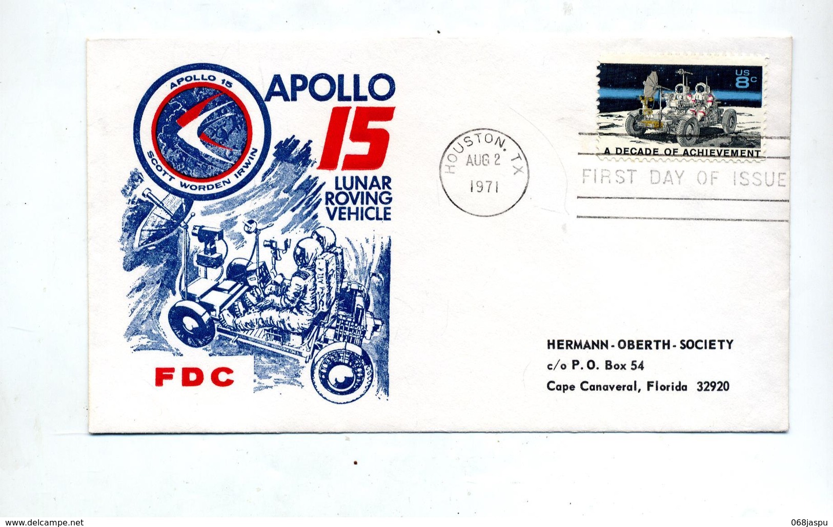 Lettre Flamme Houston Vehicule Apollo 15 - USA