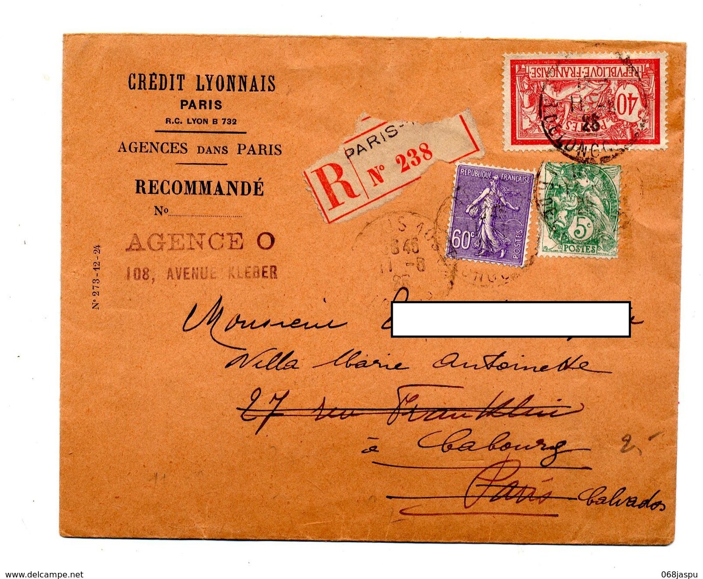 Lettre Recommandee Paris 108 Sur Merson Blanc Semeuse - Bolli Manuali