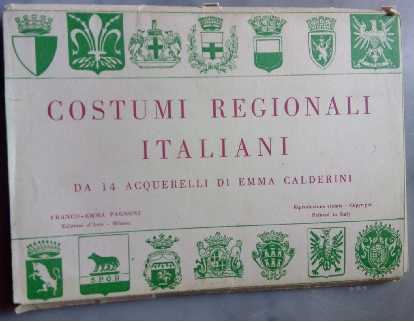 Costumi Regionali Italiani 13 Cartoline Acquarelli Emma Calderini Franco Pagnoni Spqr Sardegna Puglie Campana Veneto Lom - Costumi