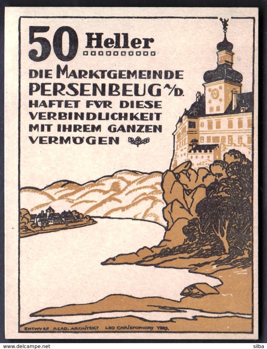 Austria Persenbeug An Der Donau 1920 / 50 Heller / Gutschein / Schloss / Notgeld, Banknote - Austria