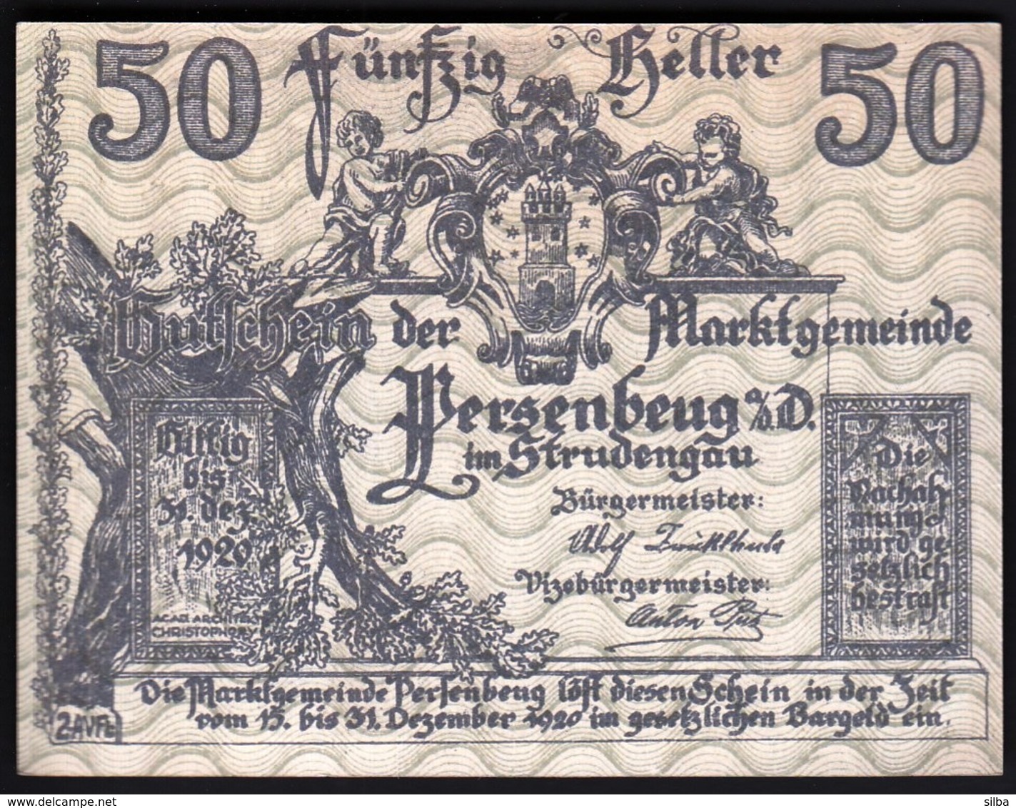 Austria Persenbeug An Der Donau 1920 / 50 Heller / Gutschein / Schloss / Notgeld, Banknote - Austria