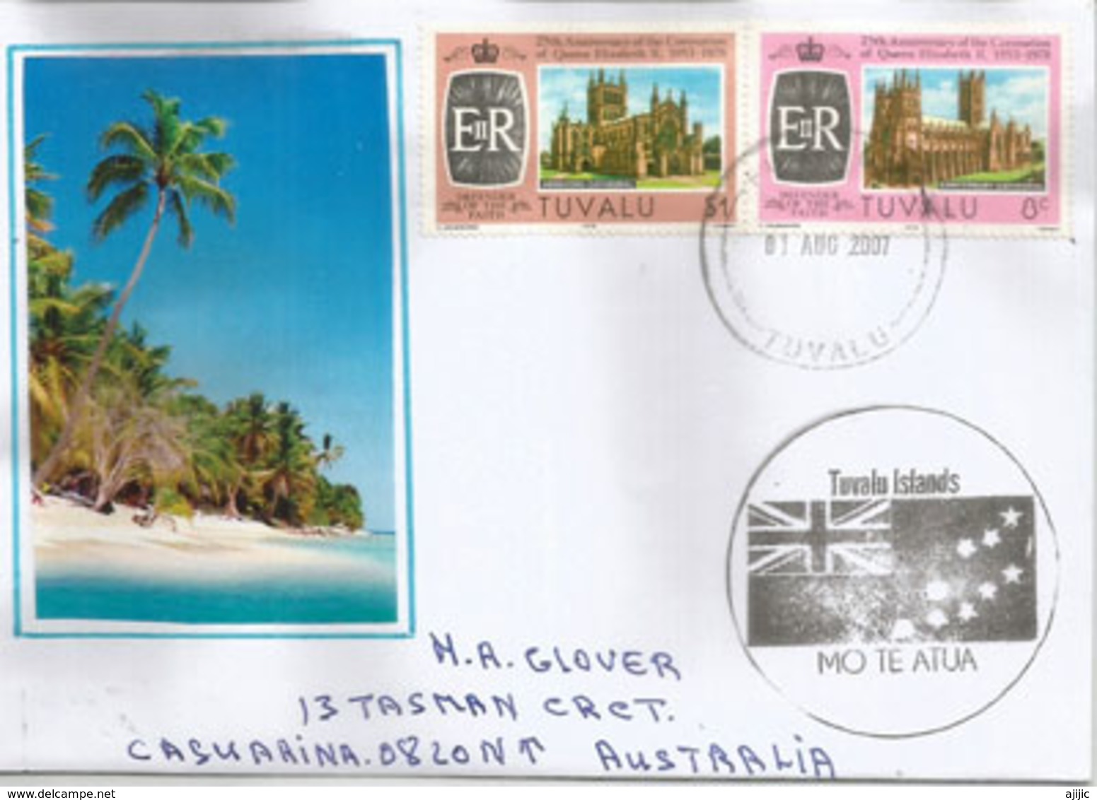 Tuvalu Islands: Pacific Coral Atolls., Canterbury & Hereford Cathedrals (UK)., Letter To Australia - Autres - Océanie