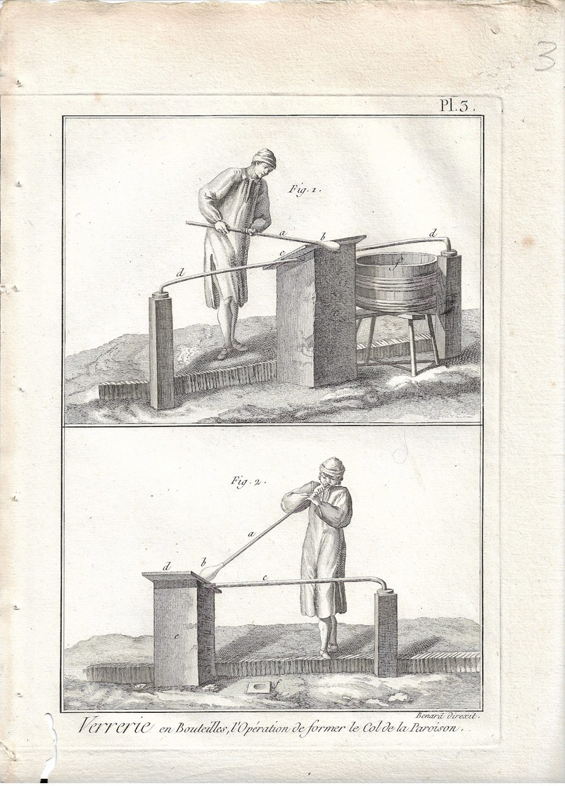 METIER XVIIIe: Verrier, souffleur de verre  ,verrerie ....50 gravures sur cuivre de BENARD  1784