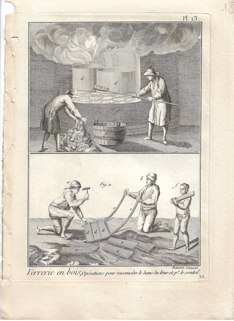 METIER XVIIIe: Verrier, souffleur de verre  ,verrerie ....50 gravures sur cuivre de BENARD  1784