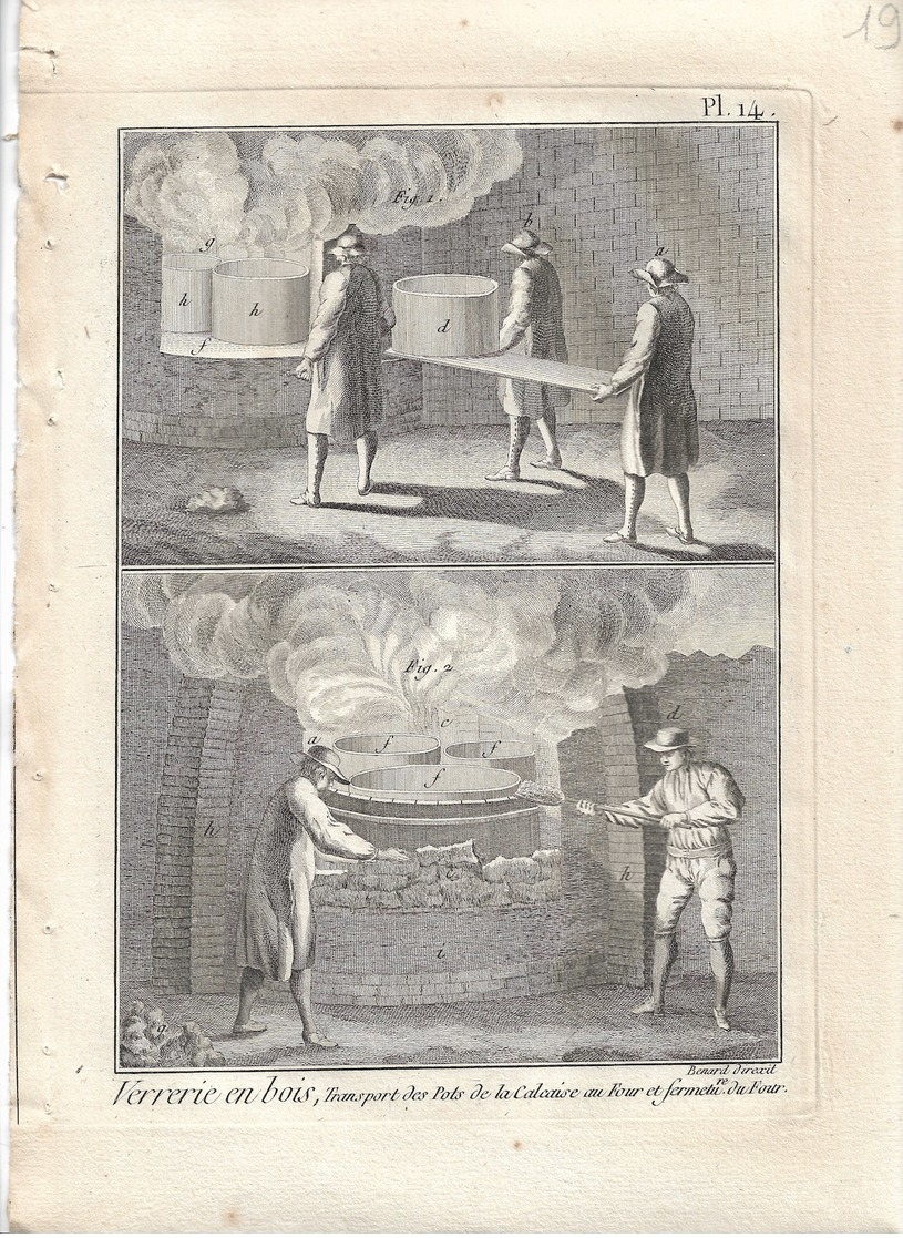 METIER XVIIIe: Verrier, souffleur de verre  ,verrerie ....50 gravures sur cuivre de BENARD  1784