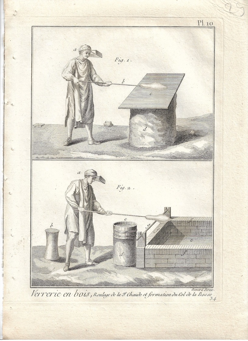 METIER XVIIIe: Verrier, souffleur de verre  ,verrerie ....50 gravures sur cuivre de BENARD  1784