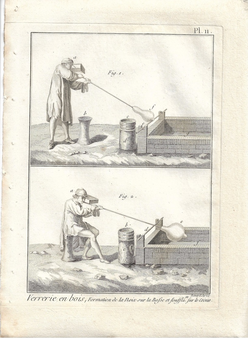 METIER XVIIIe: Verrier, souffleur de verre  ,verrerie ....50 gravures sur cuivre de BENARD  1784