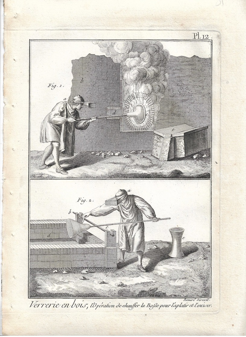 METIER XVIIIe: Verrier, souffleur de verre  ,verrerie ....50 gravures sur cuivre de BENARD  1784