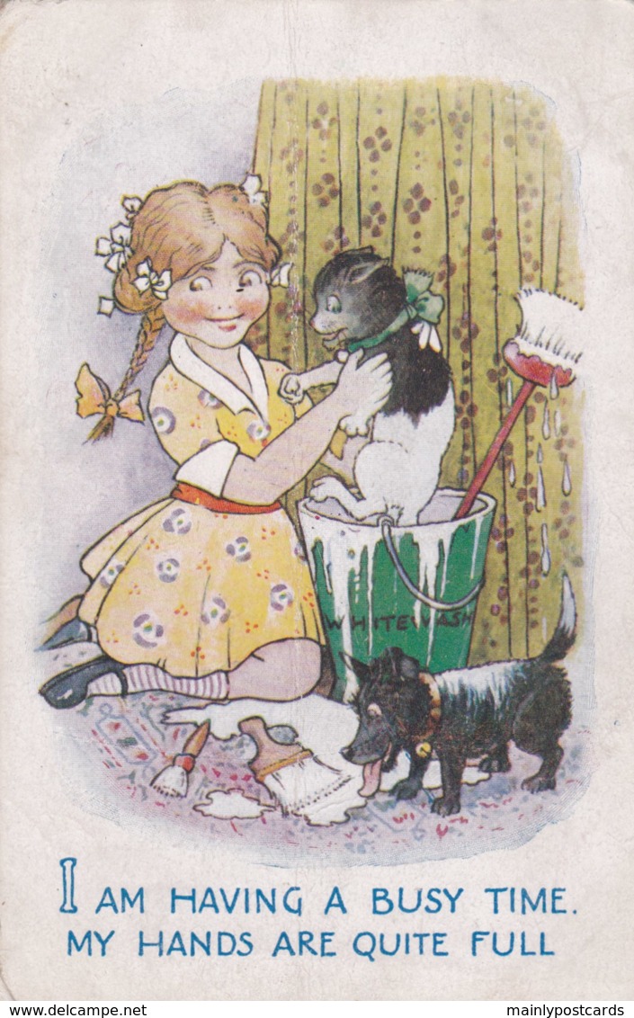 AL70  Comic/humour - Girl Whitewashing Her Cat And Dog - Humour